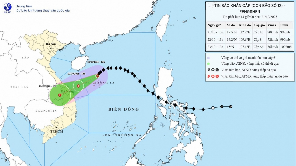Bão số 12 trên vùng biển phía Bắc quần đảo Hoàng Sa, cách Đà Nẵng khoảng 450km