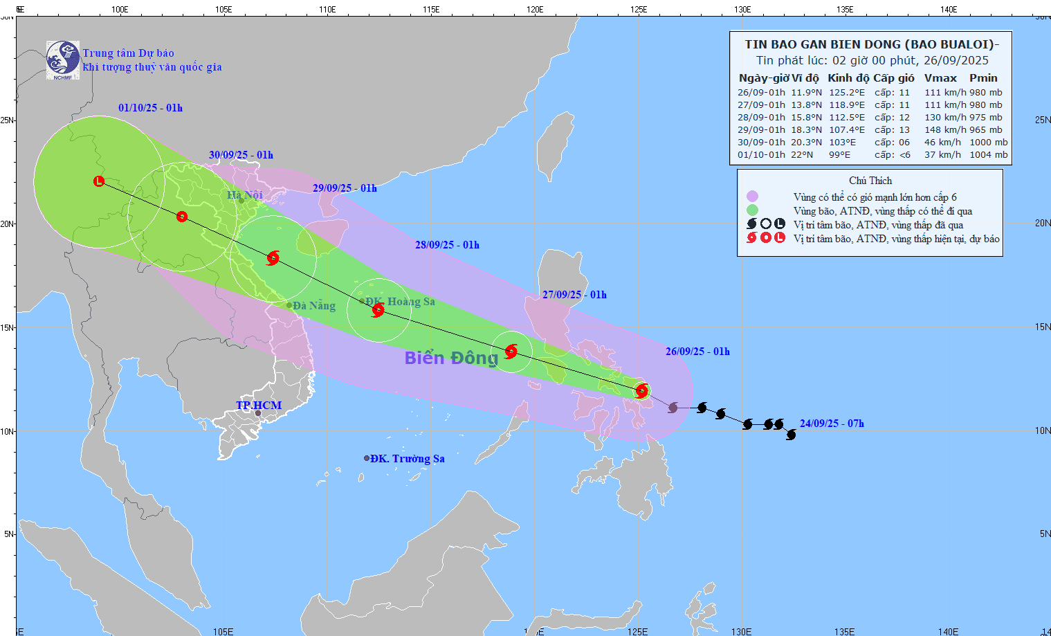 Bão Bualoi di chuyển nhanh, giật cấp 14 và sẽ tiếp tục mạnh lên
